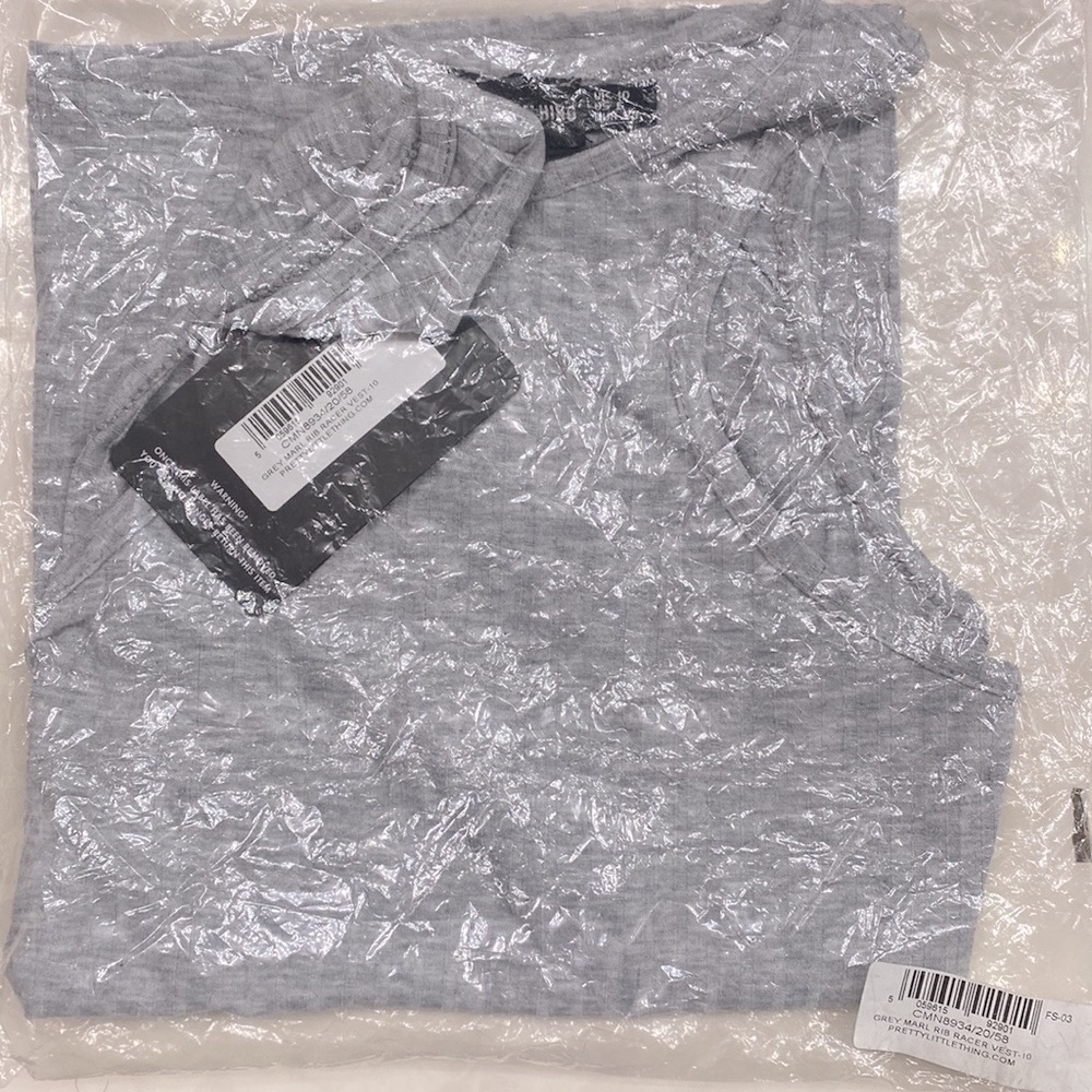 (B18) PrettyLittle Thing Grey Marl Rib‎ Racer Tank, Size 6, NWT - Picture 6 of 9